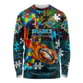 Sharks Autism Awareness Long Sleeve Shirt Puzzle Flames Rugby Ball