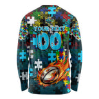 Sharks Autism Awareness Long Sleeve Shirt Puzzle Flames Rugby Ball