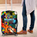 Sharks Autism Awareness Luggage Cover Puzzle Flames Rugby Ball