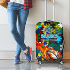 Sharks Autism Awareness Luggage Cover Puzzle Flames Rugby Ball