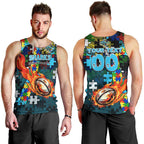 Sharks Autism Awareness Men Tank Top Puzzle Flames Rugby Ball