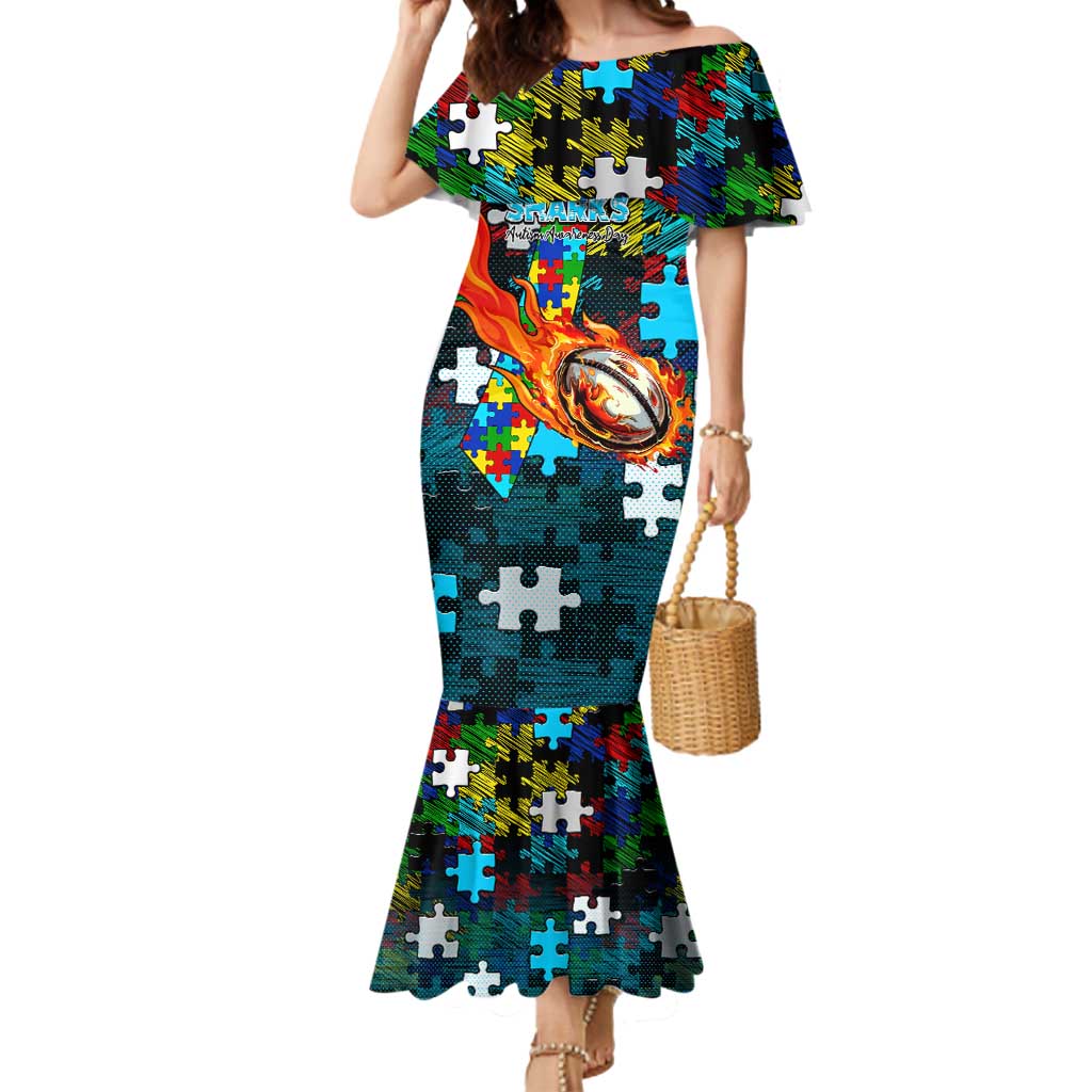 Sharks Autism Awareness Mermaid Dress Puzzle Flames Rugby Ball
