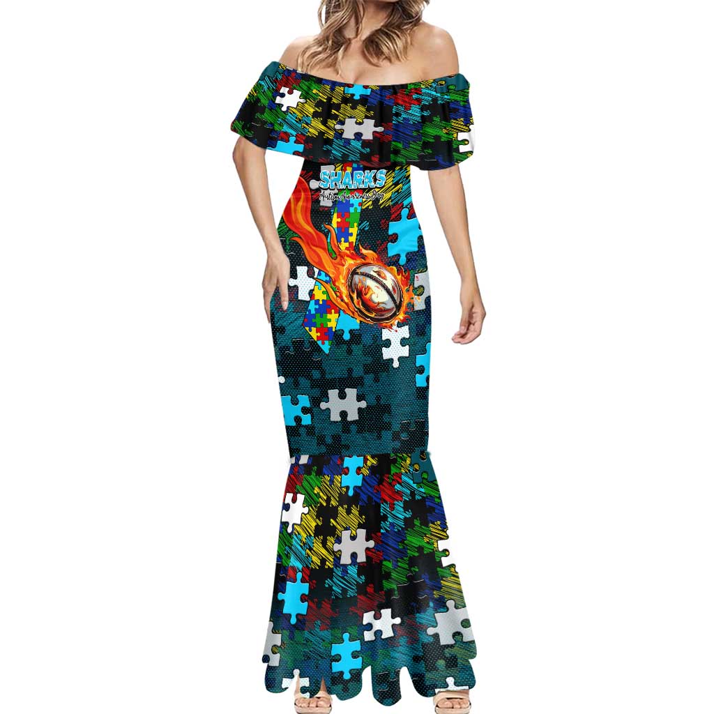 Sharks Autism Awareness Mermaid Dress Puzzle Flames Rugby Ball