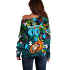 Sharks Autism Awareness Off Shoulder Sweater Puzzle Flames Rugby Ball