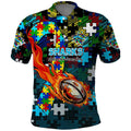 Sharks Autism Awareness Polo Shirt Puzzle Flames Rugby Ball