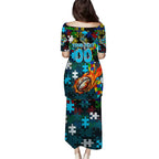 Sharks Autism Awareness Puletasi Puzzle Flames Rugby Ball