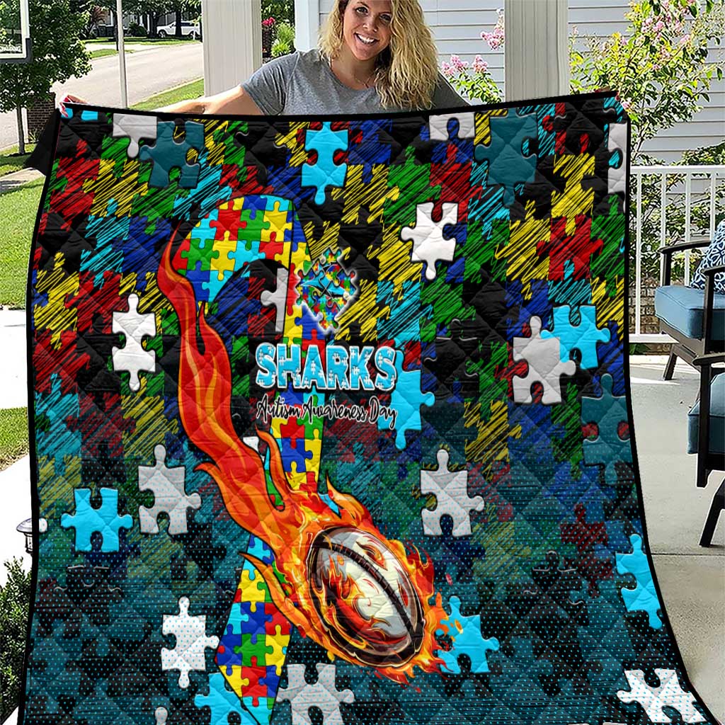 Sharks Autism Awareness Quilt Puzzle Flames Rugby Ball
