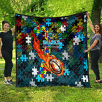 Sharks Autism Awareness Quilt Puzzle Flames Rugby Ball