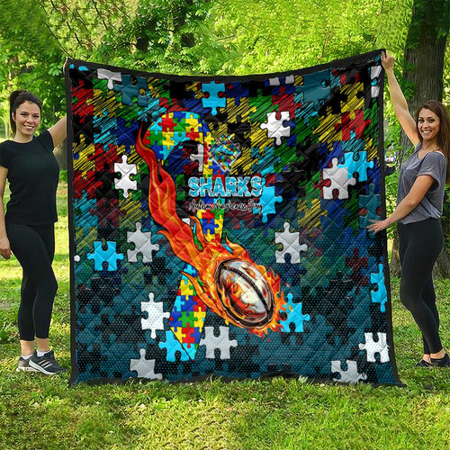 Sharks Autism Awareness Quilt Puzzle Flames Rugby Ball