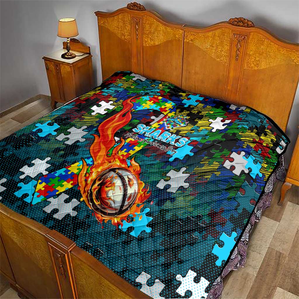 Sharks Autism Awareness Quilt Puzzle Flames Rugby Ball