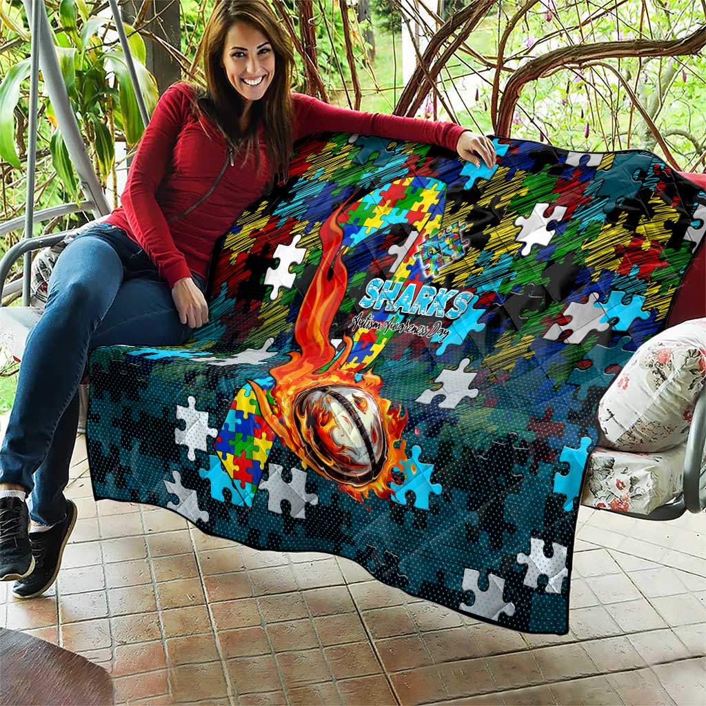 Sharks Autism Awareness Quilt Puzzle Flames Rugby Ball