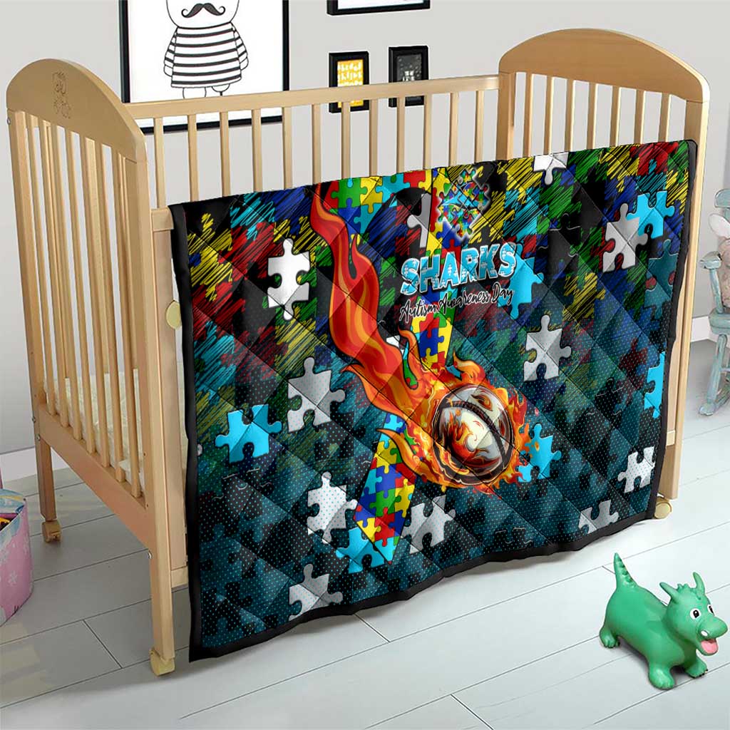 Sharks Autism Awareness Quilt Puzzle Flames Rugby Ball