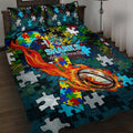 Sharks Autism Awareness Quilt Bed Set Puzzle Flames Rugby Ball