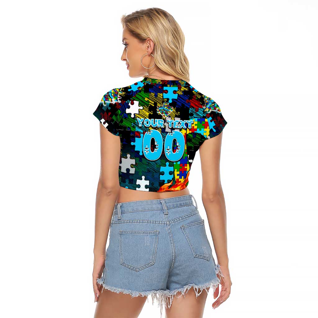 Sharks Autism Awareness Raglan Cropped T Shirt Puzzle Flames Rugby Ball