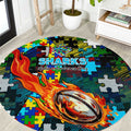 Sharks Autism Awareness Round Carpet Puzzle Flames Rugby Ball