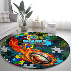 Sharks Autism Awareness Round Carpet Puzzle Flames Rugby Ball