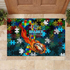 Sharks Autism Awareness Rubber Doormat Puzzle Flames Rugby Ball