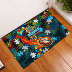 Sharks Autism Awareness Rubber Doormat Puzzle Flames Rugby Ball