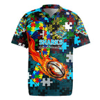 Sharks Autism Awareness Rugby Jersey Puzzle Flames Rugby Ball