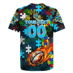 Sharks Autism Awareness Rugby Jersey Puzzle Flames Rugby Ball