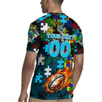 Sharks Autism Awareness Rugby Jersey Puzzle Flames Rugby Ball
