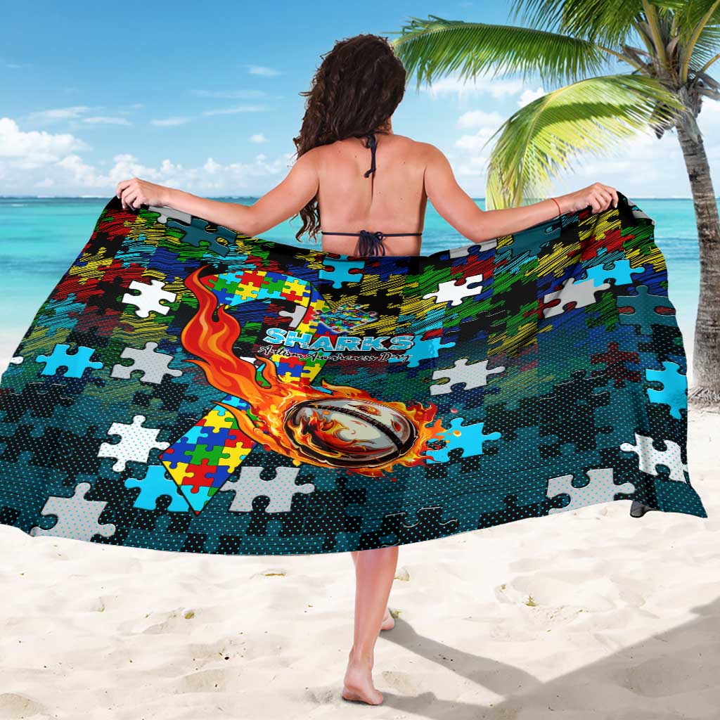 Sharks Autism Awareness Sarong Puzzle Flames Rugby Ball