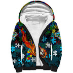 Sharks Autism Awareness Sherpa Hoodie Puzzle Flames Rugby Ball