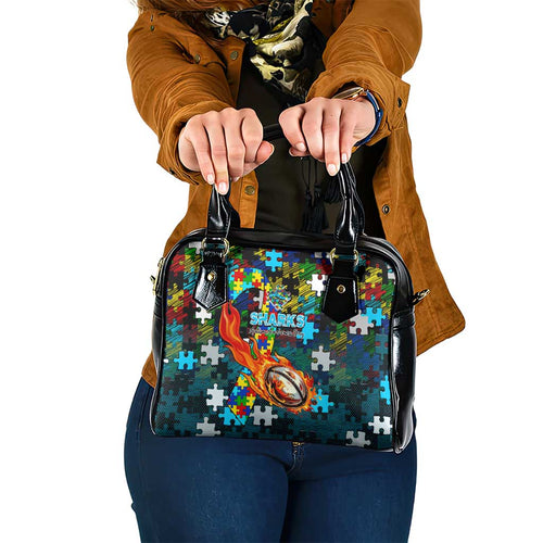 Sharks Autism Awareness Shoulder Handbag Puzzle Flames Rugby Ball