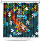 Sharks Autism Awareness Shower Curtain Puzzle Flames Rugby Ball