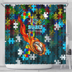 Sharks Autism Awareness Shower Curtain Puzzle Flames Rugby Ball