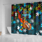 Sharks Autism Awareness Shower Curtain Puzzle Flames Rugby Ball
