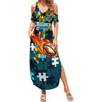 Sharks Autism Awareness Summer Maxi Dress Puzzle Flames Rugby Ball