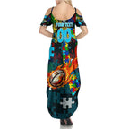 Sharks Autism Awareness Summer Maxi Dress Puzzle Flames Rugby Ball