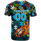 Sharks Autism Awareness T Shirt Puzzle Flames Rugby Ball