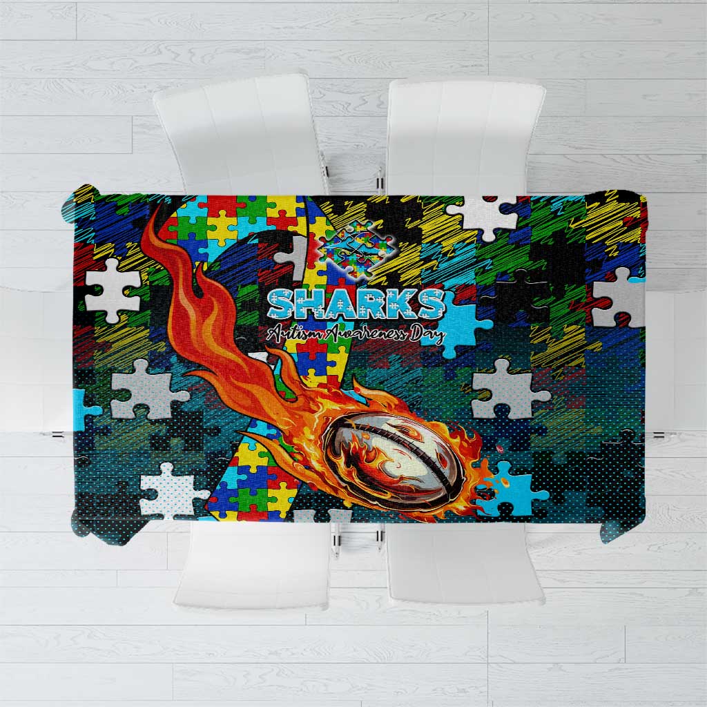 Sharks Autism Awareness Tablecloth Puzzle Flames Rugby Ball