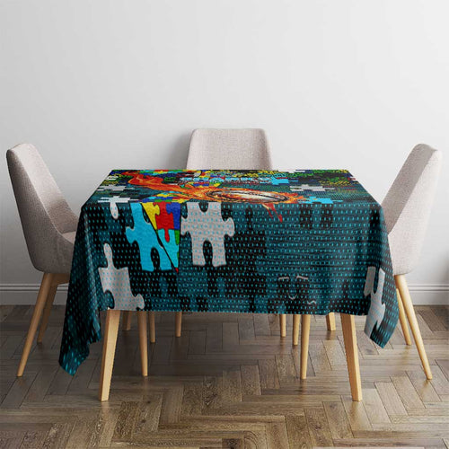 Sharks Autism Awareness Tablecloth Puzzle Flames Rugby Ball