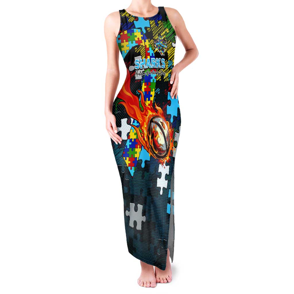 Sharks Autism Awareness Tank Maxi Dress Puzzle Flames Rugby Ball