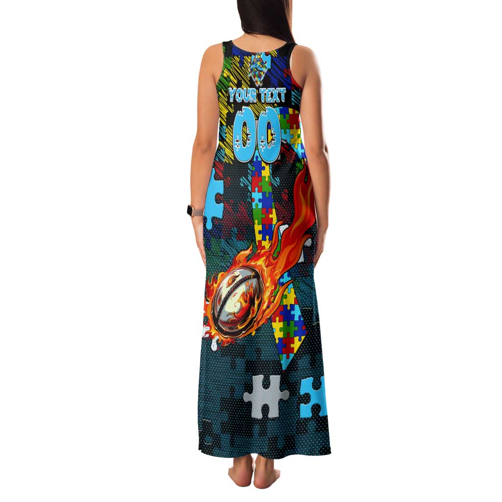 Sharks Autism Awareness Tank Maxi Dress Puzzle Flames Rugby Ball