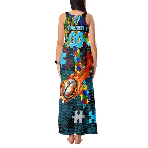 Sharks Autism Awareness Tank Maxi Dress Puzzle Flames Rugby Ball