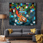 Sharks Autism Awareness Tapestry Puzzle Flames Rugby Ball
