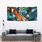 Sharks Autism Awareness Tapestry Puzzle Flames Rugby Ball