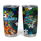 Sharks Autism Awareness Tumbler Cup Puzzle Flames Rugby Ball