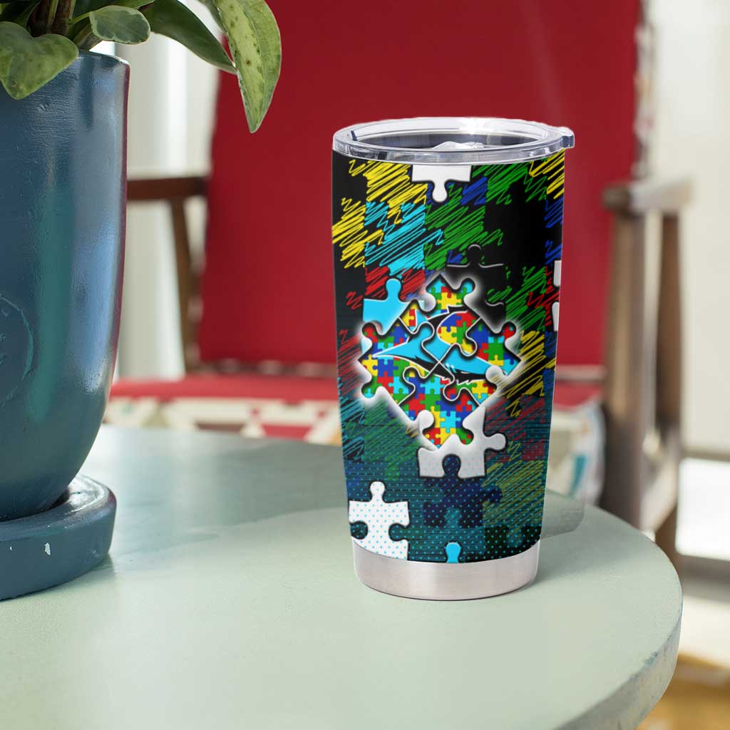 Sharks Autism Awareness Tumbler Cup Puzzle Flames Rugby Ball