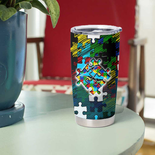 Sharks Autism Awareness Tumbler Cup Puzzle Flames Rugby Ball