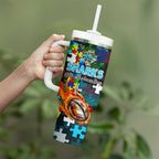 Sharks Autism Awareness Tumbler With Handle Puzzle Flames Rugby Ball
