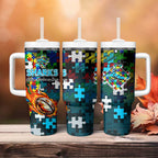 Sharks Autism Awareness Tumbler With Handle Puzzle Flames Rugby Ball
