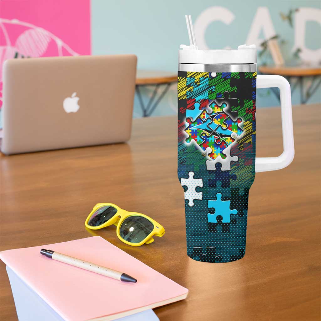 Sharks Autism Awareness Tumbler With Handle Puzzle Flames Rugby Ball