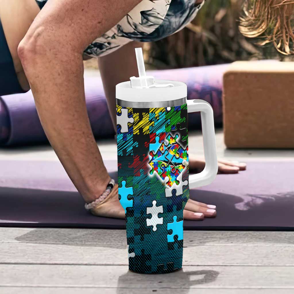 Sharks Autism Awareness Tumbler With Handle Puzzle Flames Rugby Ball