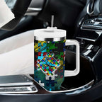 Sharks Autism Awareness Tumbler With Handle Puzzle Flames Rugby Ball