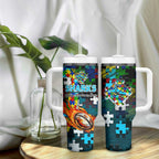 Sharks Autism Awareness Tumbler With Handle Puzzle Flames Rugby Ball